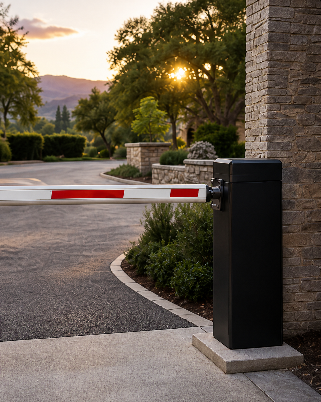 Barrier arm operator at a managed driveway entrance