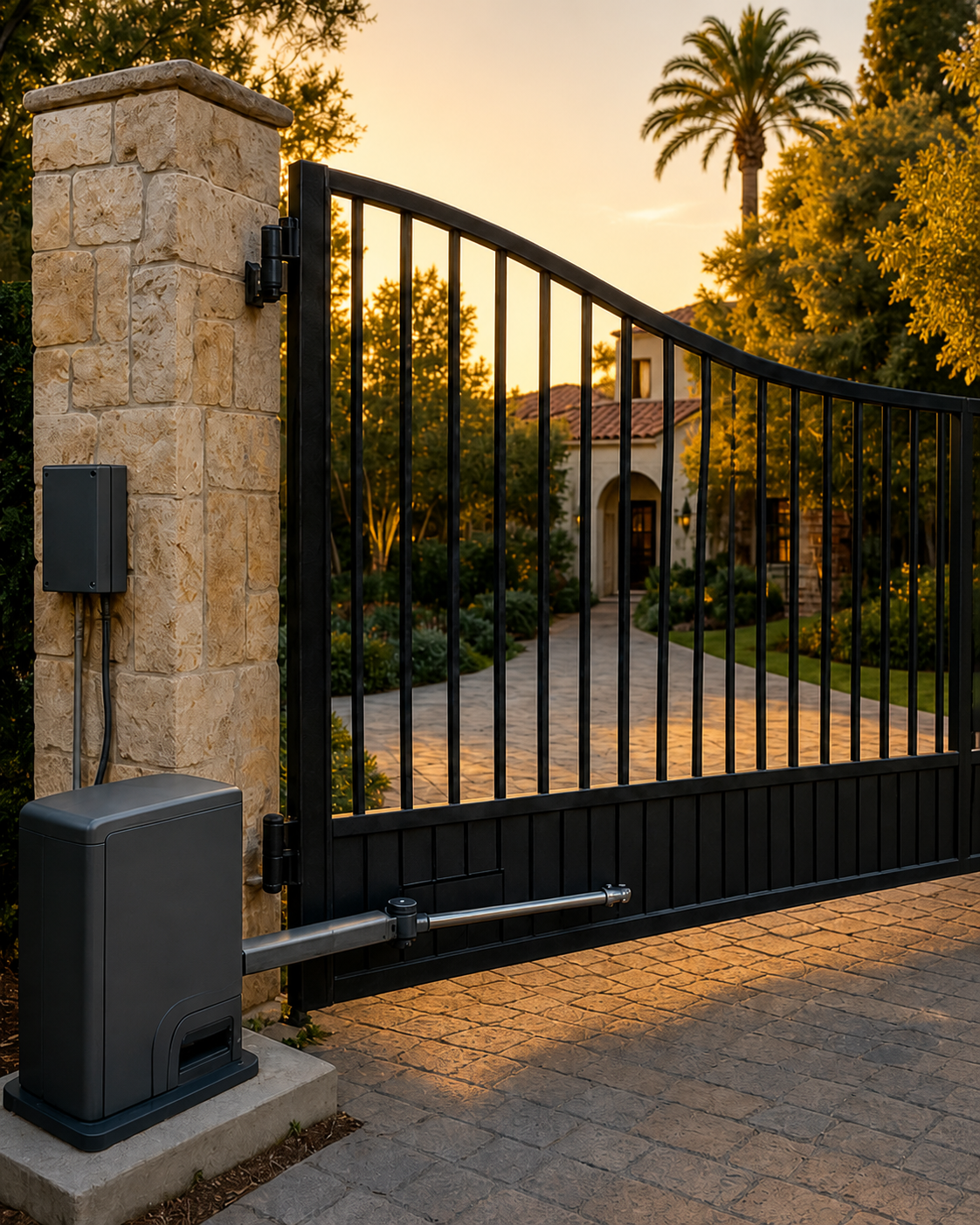 Existing automated gate and operator at a warm California residence
