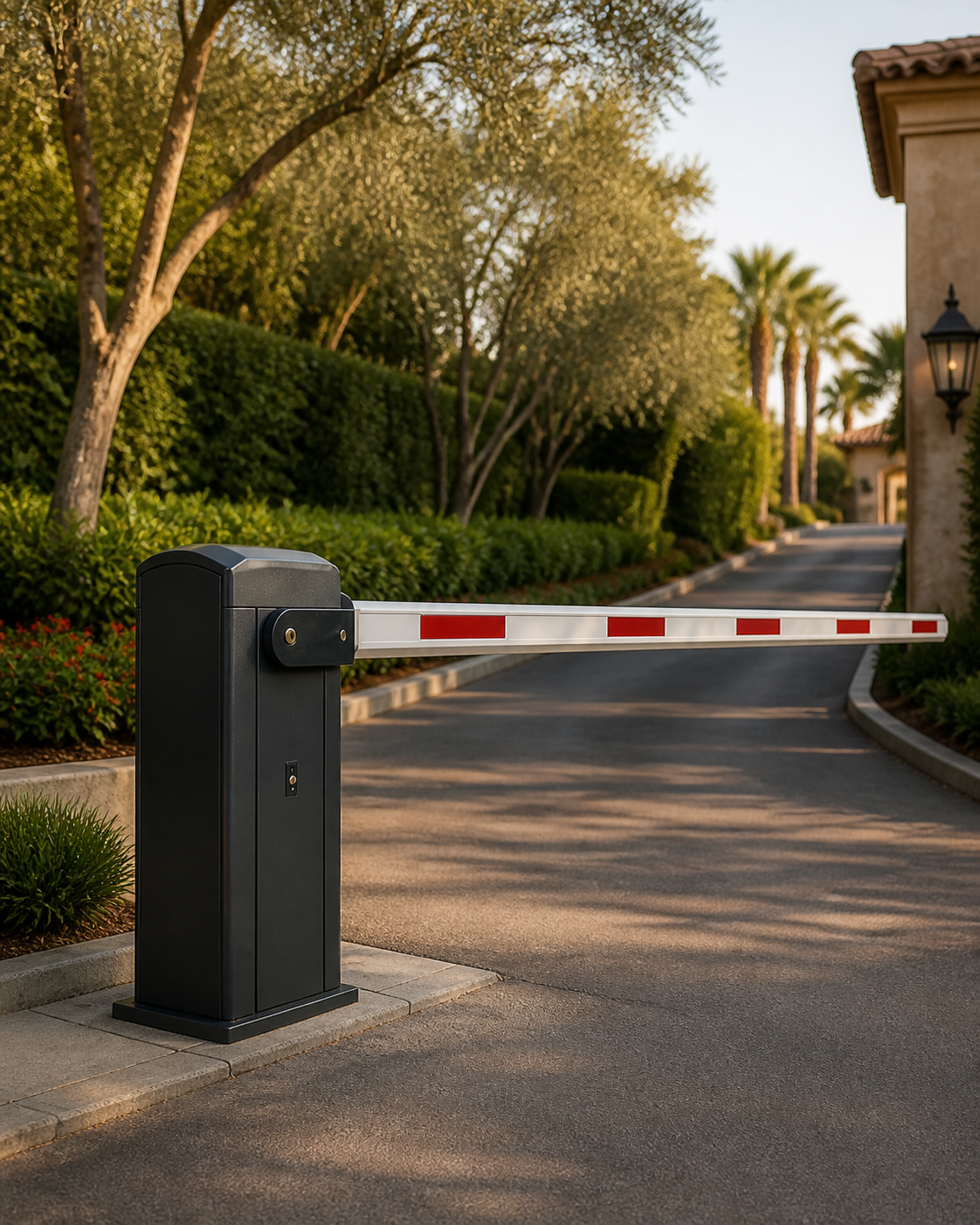 Barrier arm operator across a managed driveway