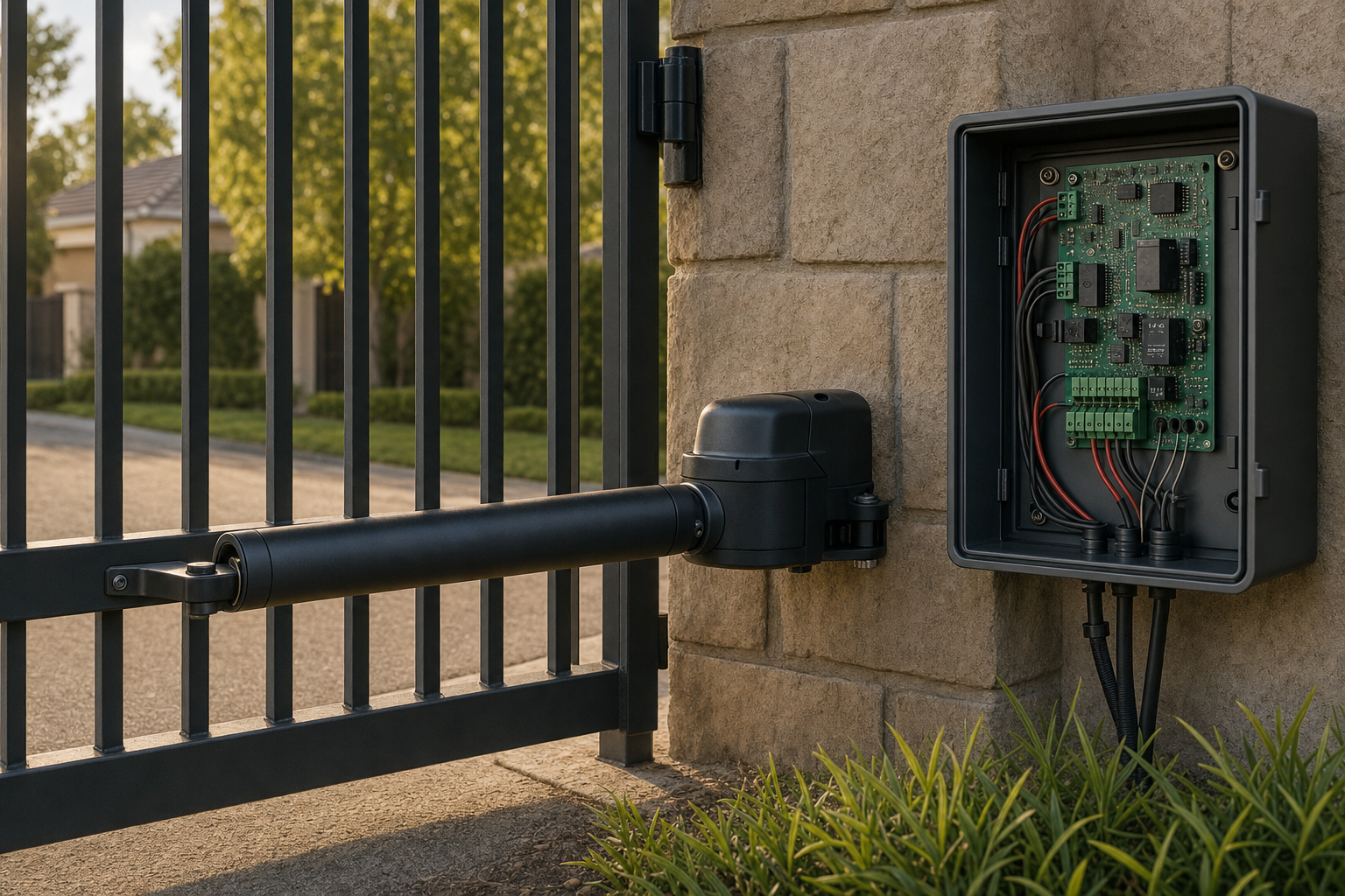 Swing gate actuator and open control enclosure