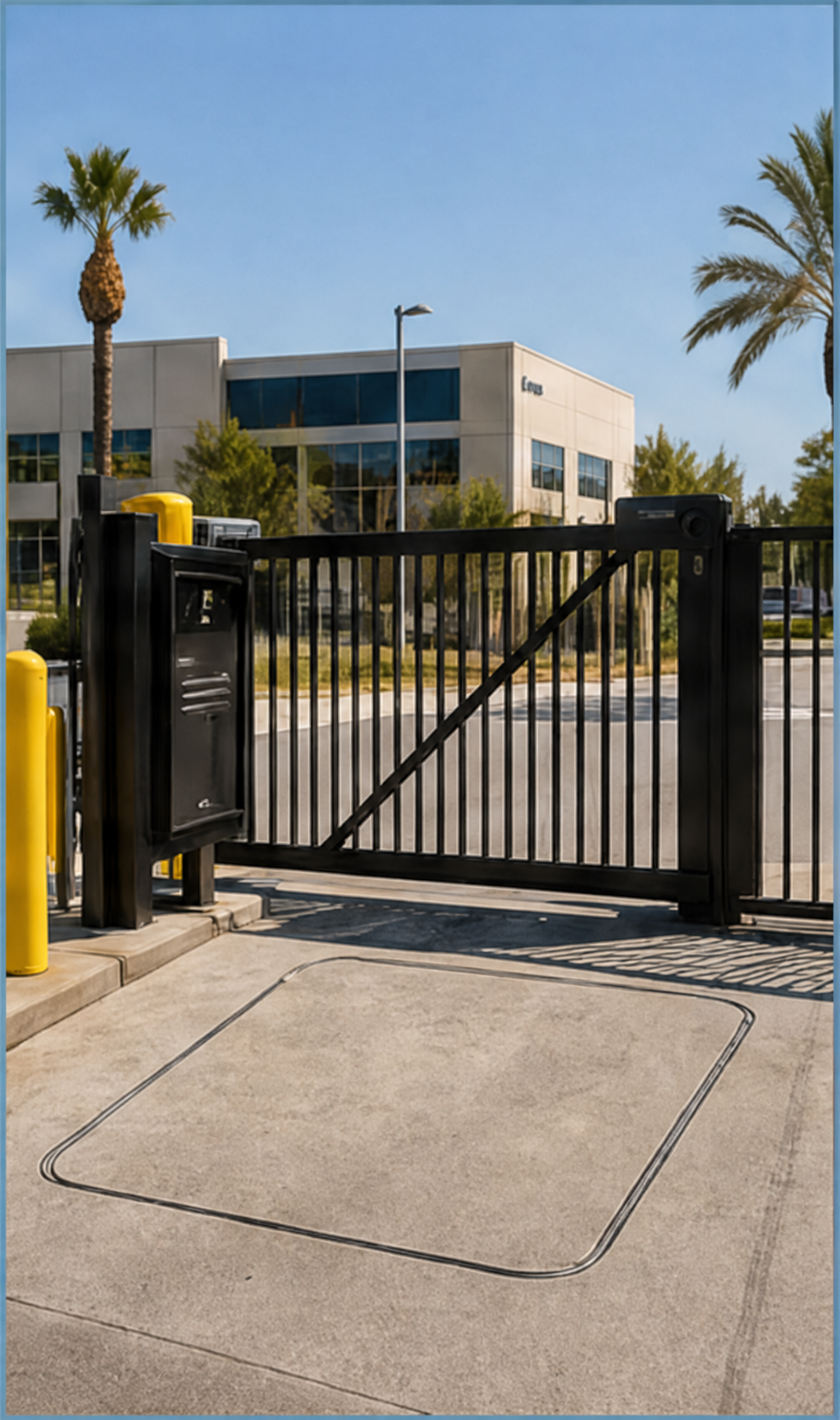 Parking and commercial access with a detector loop visible in context