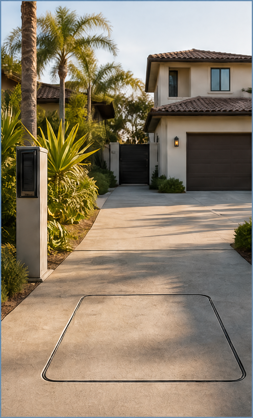 Residential driveways with a detector loop visible in context