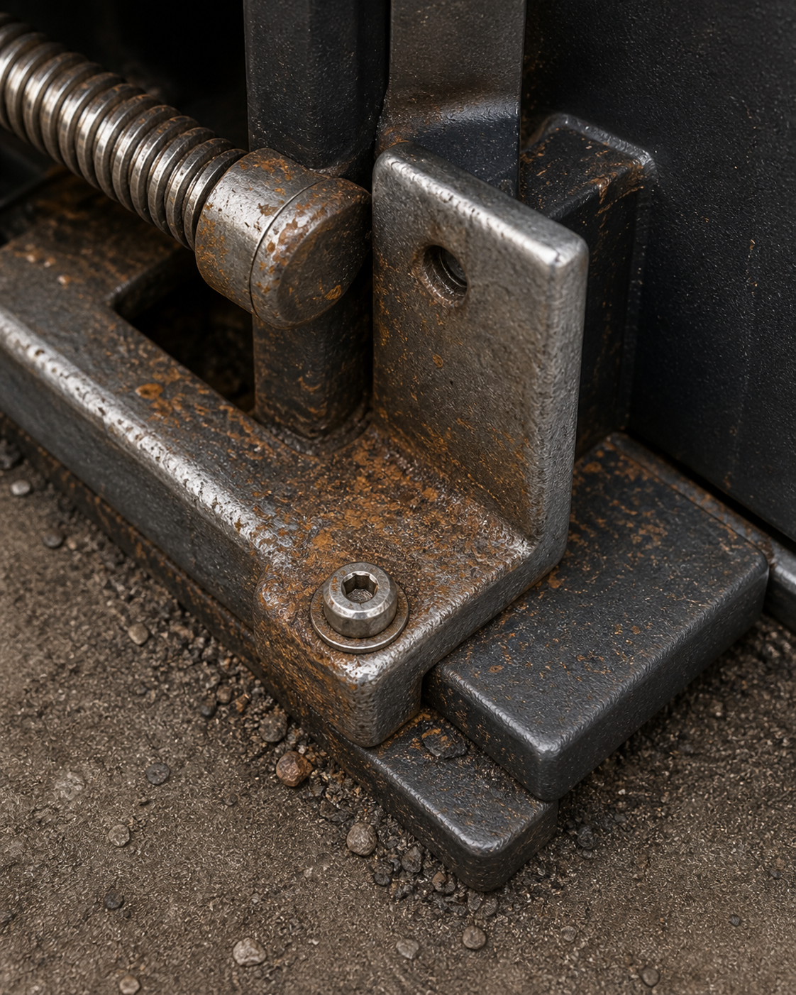 Corrosion and debris around an operator drive bracket