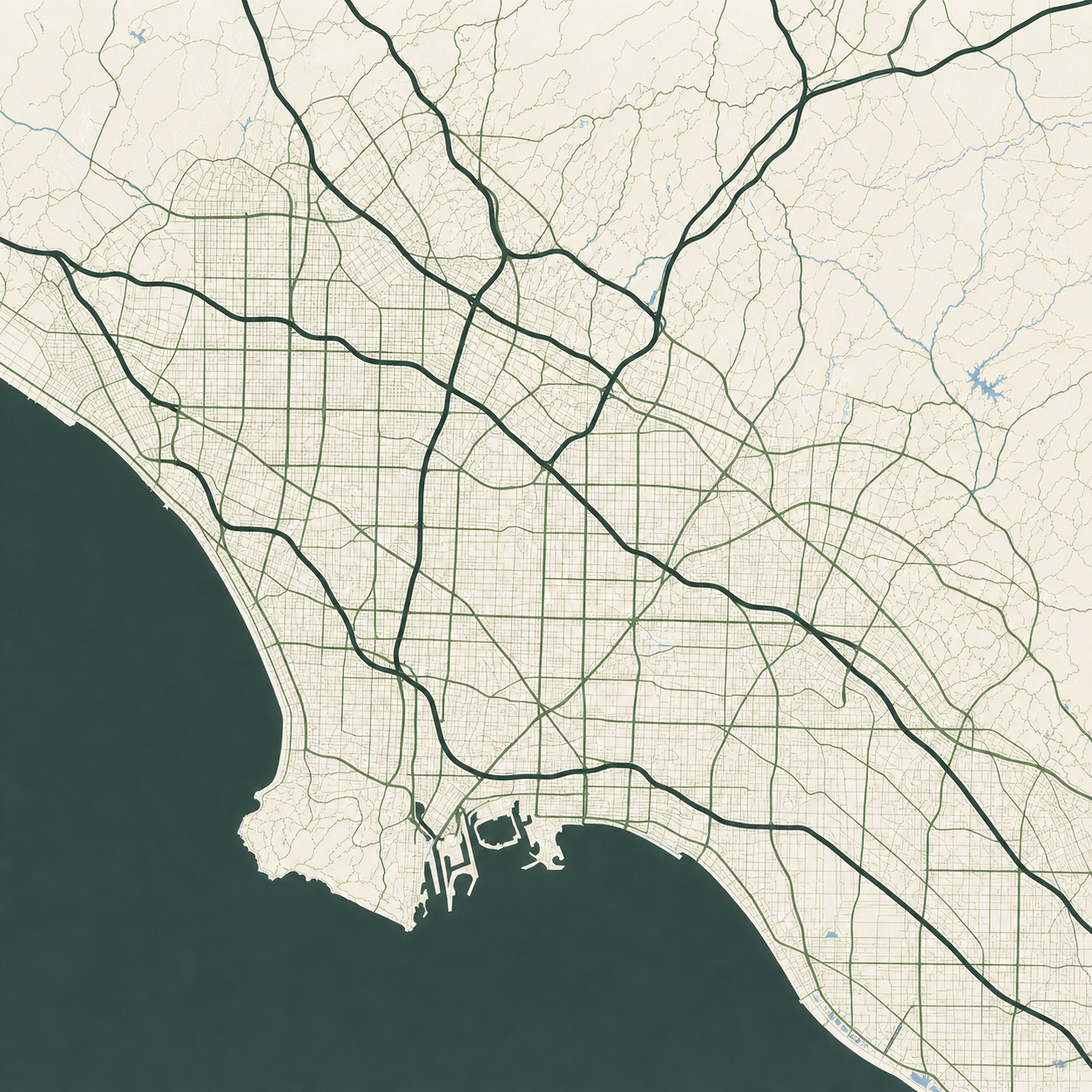 Los Angeles basin street and freeway map