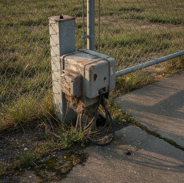 modern keypad and card reader at closed gate