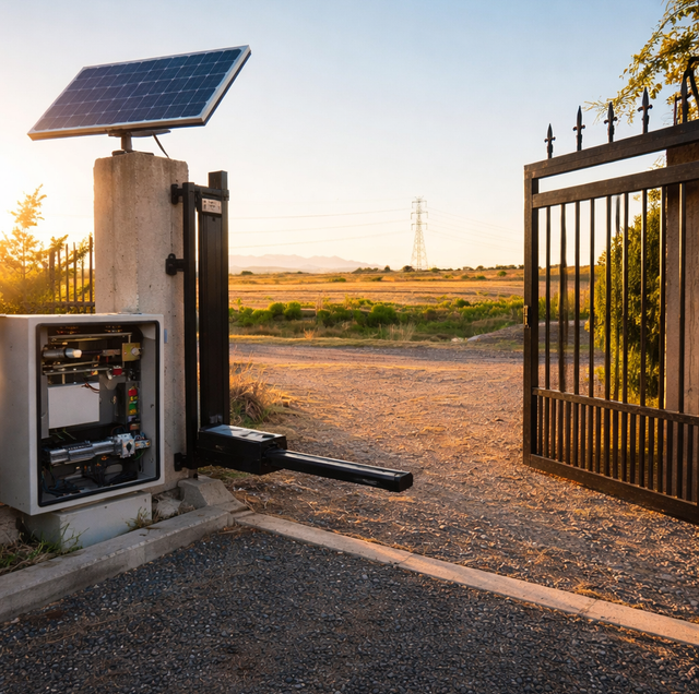 solar panel charging gate opener beside driveway