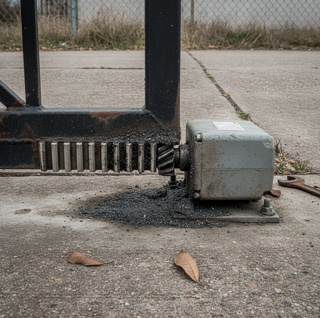 rusty gate motor drive gear showing wear